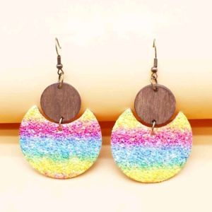 🍉5 for $25* Wood Glitter Rainbow Earrings